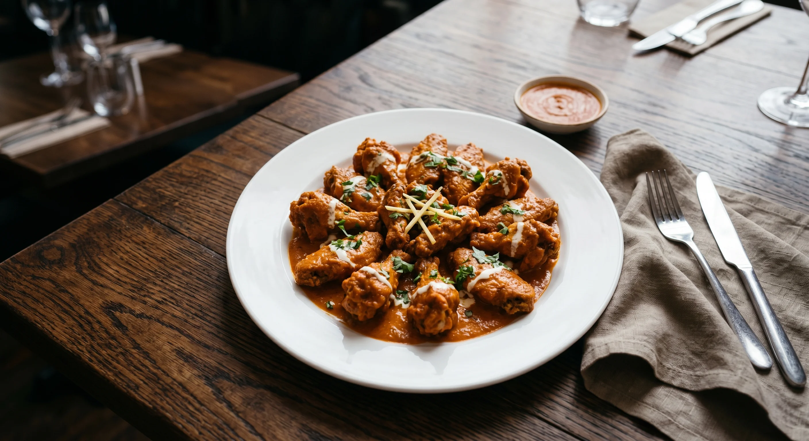 Butter Chicken Wings — halal wings tossed in creamy tomato-butter masala at Taj Mahal Food, London, Ontario